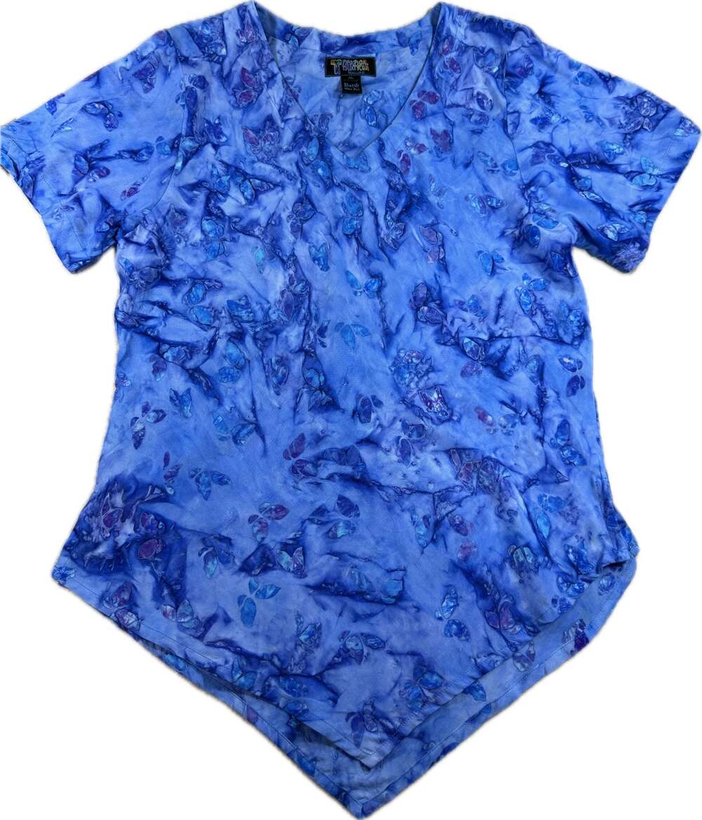 Tropical Tantrum Hawaii Batik Wax Art Butterfly Print Rayon Top XL